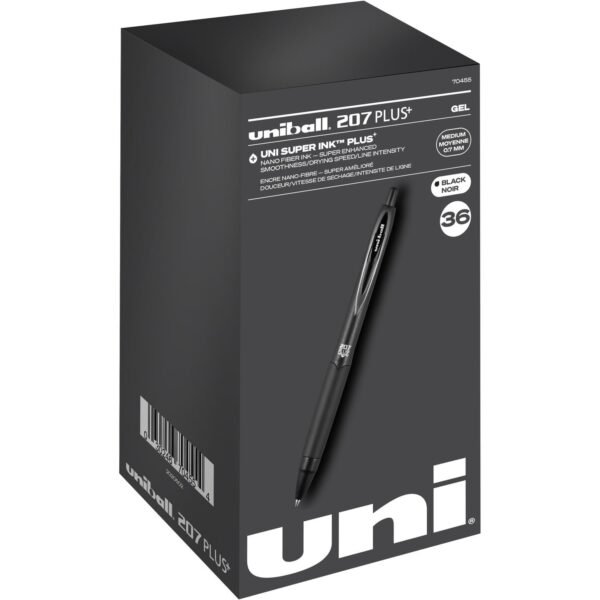 uni-ball uniball™ 207 Plus+ Gel Pen 0.7 mm Medium Pen Point - Retractable - Black Ink - Gel-based, Nanofiber Ink - Black Metal Barrel - 36 / Box (70455)