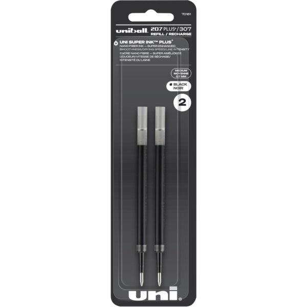 uni-ball uniball™ 207 PLUS+ Gel Pen 0.70 mm , Medium Point - Black Ink - Super Ink, Water Resistant, Fade Resistant, Fraud Resistant - 2 / Pack (70161)