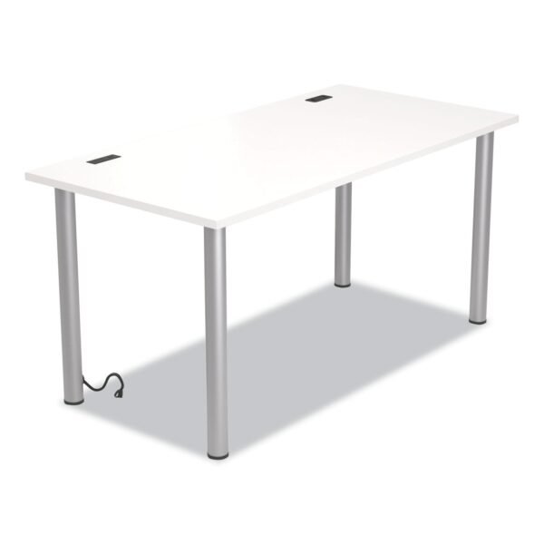 Union & Scale Essentials Writing Table-Desk with Integrated Power Management, 59.7" x 29.3" x 28.8", White/Aluminum (24398966)