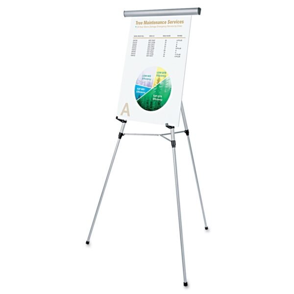 Universal 3-Leg Telescoping Easel with Pad Retainer, Adjusts 34" to 64", Aluminum, Silver (UNV43050)