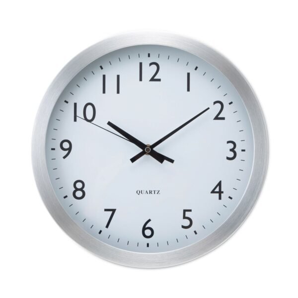 Universal Brushed Aluminum Wall Clock, 12" Overall Diameter, Silver Case, 1 AA (sold separately) (UNV10425)