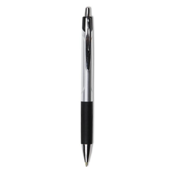 Universal Comfort Grip Ballpoint Pen, Retractable, Medium 1 mm, Black Ink, Silver/Black Barrel, Dozen (UNV15540)