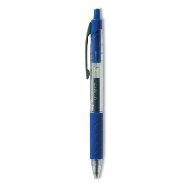 Universal Comfort Grip Gel Pen, Retractable, Medium 0.7 mm, Blue Ink, Clear/Blue Barrel, 36/Pack (UNV39911)