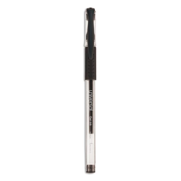 Universal Comfort Grip Gel Pen, Stick, Medium 0.7 mm, Black Ink, Clear/Black Barrel, 60/Pack (UNV39513)