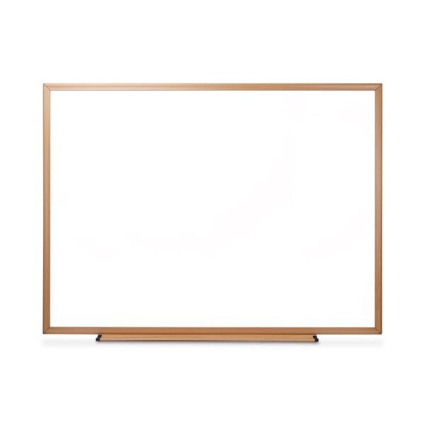 Universal Deluxe Melamine Dry Erase Board, 48 x 36, Melamine White Surface, Oak Fiberboard Frame (UNV43618)