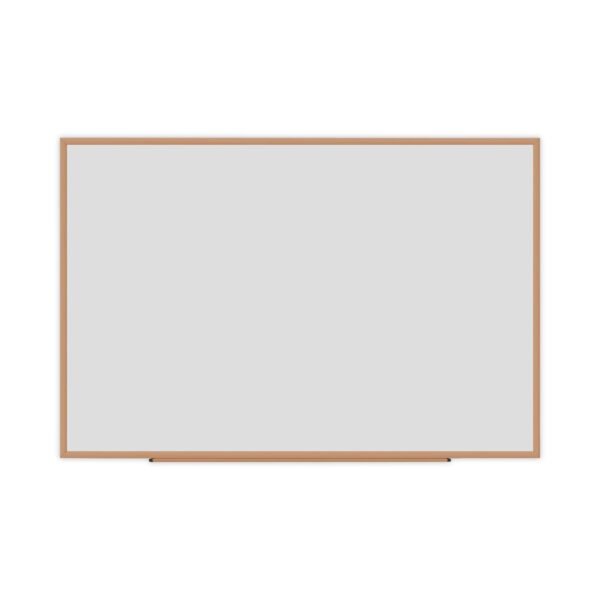 Universal Deluxe Melamine Dry Erase Board, 72 x 48, Melamine White Surface, Oak Fiberboard Frame (UNV43621)