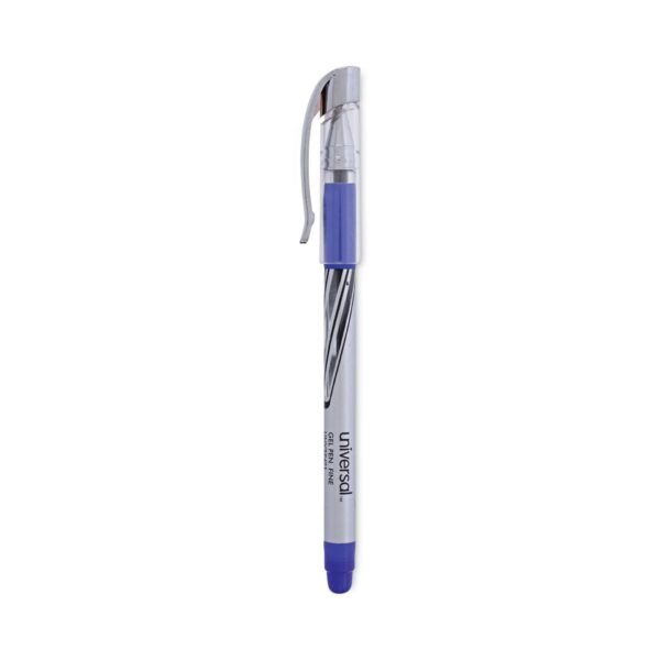 Universal Gel Pen, Stick, Medium 0.7 mm, Blue Ink, Silver/Blue Barrel, Dozen (UNV39621)