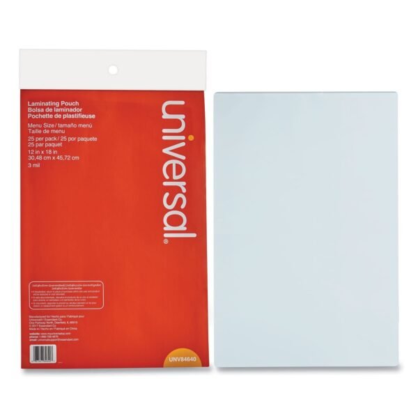Universal Laminating Pouches, 3 mil, 18" x 12", Gloss Clear, 25/Pack (UNV84640)