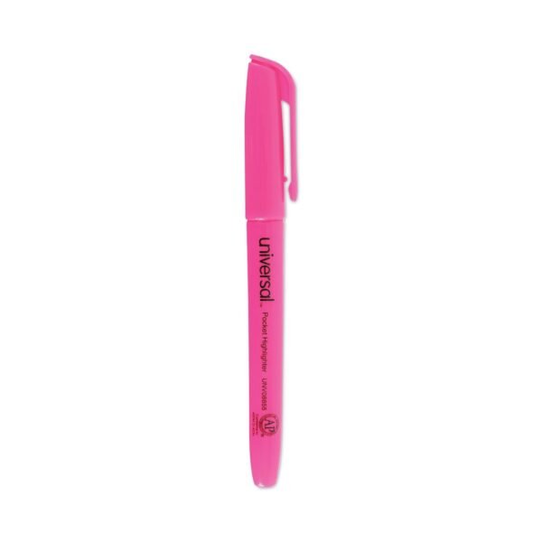 Universal Pocket Highlighters, Fluorescent Pink Ink, Chisel Tip, Pink Barrel, Dozen (UNV08855)