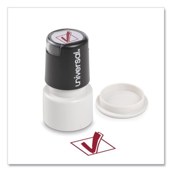 Universal Round Message Stamp, CHECK MARK, Pre-Inked/Re-Inkable, Red (UNV10075)