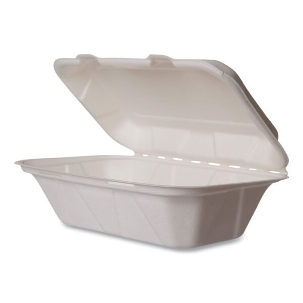Vegware White Molded Fiber Clamshell Containers, Compostable, 9 x 11 x 2, White, Sugarcane, 250/Carton (WHBRGHOAGIE)