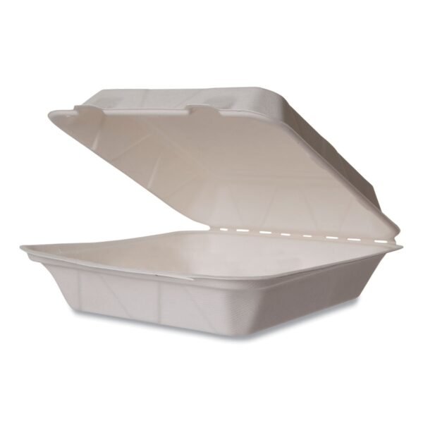 Vegware White Molded Fiber Clamshell Containers, Compostable, 9 x 9 x 3, White, Sugarcane, 200/Carton (WHBRG9HW)