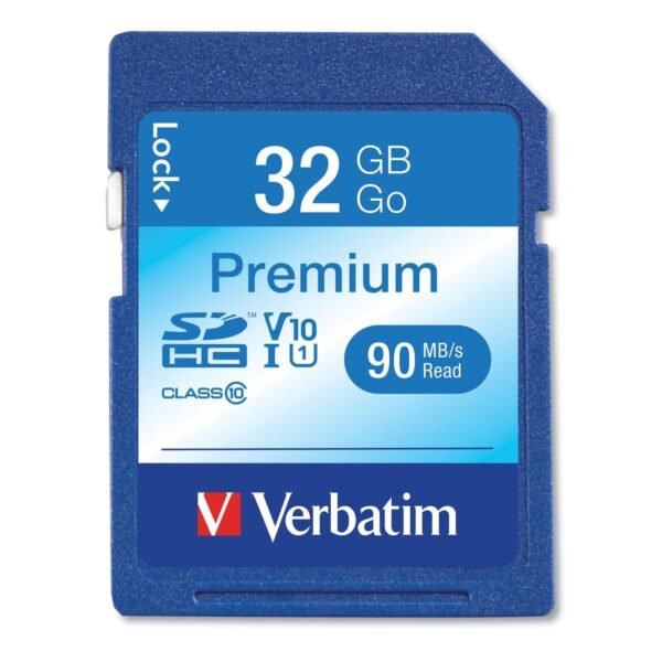 Verbatim 32GB Premium SDHC Memory Card, UHS-I V10 U1 Class 10, Up to 90MB/s Read Speed (96871)