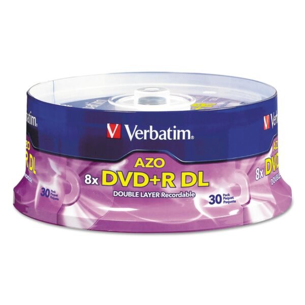 Verbatim DVD+R Dual Layer Recordable Disc, 8.5 GB, 8x, Spindle, Silver, 30/Pack (96542)