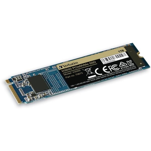 Verbatim Vi3000 1 TB Solid State Drive - M.2 2280 Internal - PCI Express NVMe (PCI Express NVMe 3.0 x4) Notebook, Desktop PC Device Supported - 600 TB TBW - 3000 MB/s Maximum...