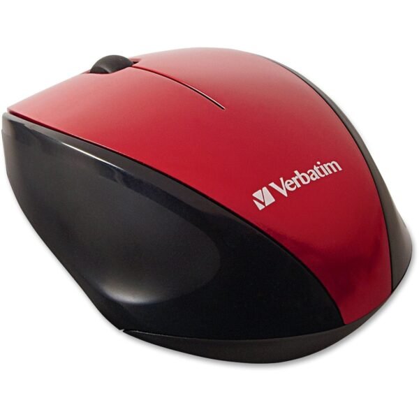 Verbatim Wireless Notebook Multi-Trac Blue LED Mouse - Red Blue Optical - Wireless - Radio Frequency - 2.40 GHz - Red - USB 2.0 - Scroll Wheel - 3 Button(s) - 1 Each (97995)