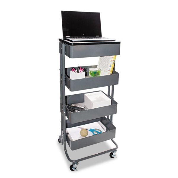 Vertiflex Adjustable Multi-Use Storage Cart and Stand-Up Workstation, 15.25" x 11" x 18.5" to 39", Gray (VF51025)