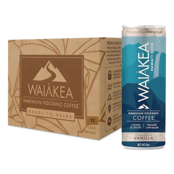 Waiakea Hawaiian Volcanic Cold Brew Coffee, Polynesian Vanilla, 11 oz Can, 12/Carton (NOV00610)