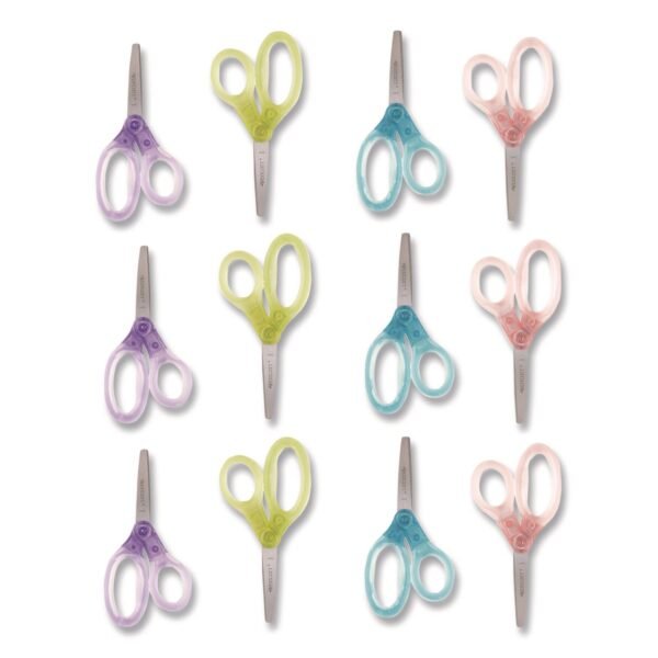 Westcott Jellies Kids Scissors, 5" Long, Straight Assorted Handle Colors, 12/Pack (67548)