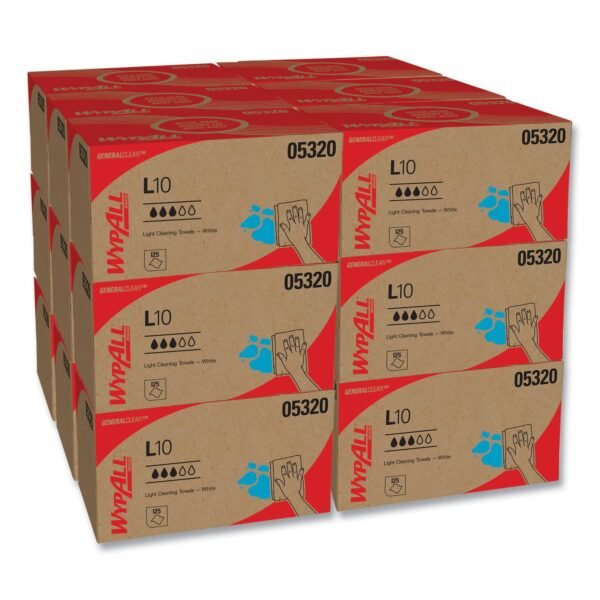 WypAll L10 Towels, POP-UP Box, 1-Ply, 9 x 10.5, White, 125/Box, 18 Boxes/Carton (05320)
