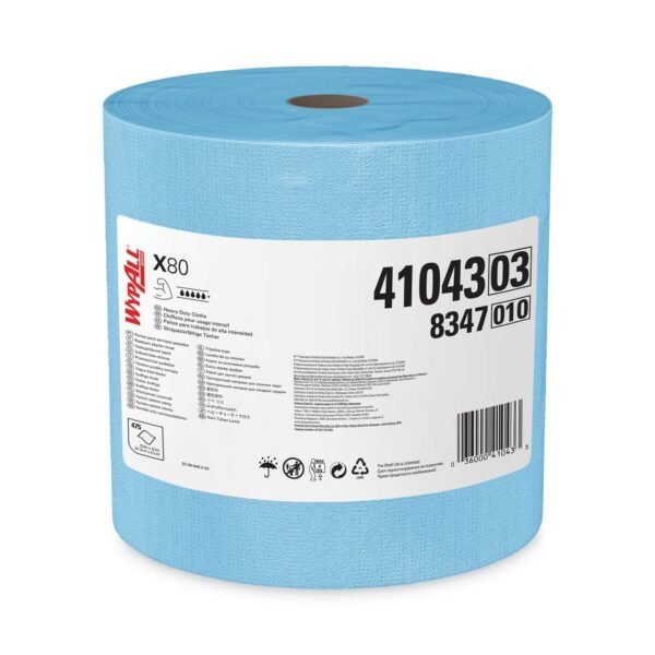 WypAll Power Clean X80 Heavy Duty Cloths, Jumbo Roll, 12.4 x 12.2, Blue, 475/Roll (41043)