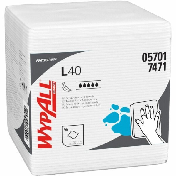 Wypall PowerClean L40 Extra Absorbent Towels For General Purpose - 12" Length x 12.50" Width - Soft, Absorbent, Absorbent - White - 56 / Pack (05701)