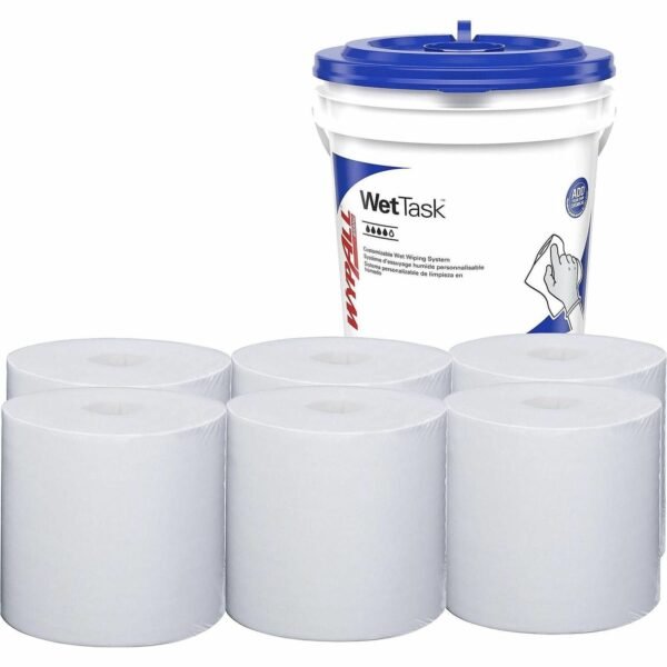 Wypall PowerClean WetTask Wipers for Disinfectants, Sanitizers & Solvents 12" Width x 6" Length - 140 Sheets/Roll - White - Hydroknit - 1 Rolls Per Bucket - 6 / Carton (06211)