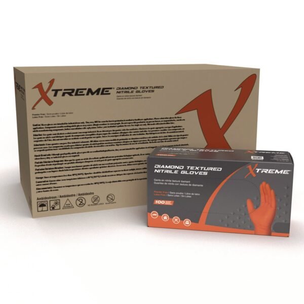Xtreme by AMMEX DT Nitrile Disposable Gloves, Orange, Medium, 1,000/Carton (XODN44100)