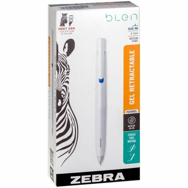 Zebra Pen bLen Retractable Gel Pens 0.7 mm Medium Pen Point - Retractable - Blue Ink - 1 Dozen (41420)