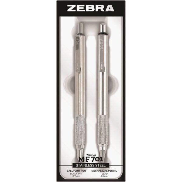 Zebra STEEL 7 Series M/F 701 Mechanical Pencil & Ballpoint Pen Set 0.7 mm Pen Point Size - 0.7 mm Lead Size - Refillable - Stainless Steel - 2 / Set (10519)