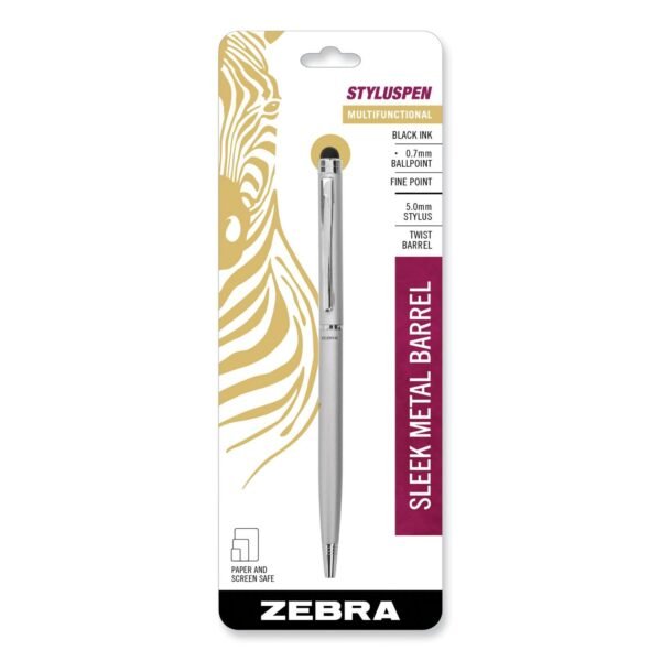 Zebra StylusPen Twist Ballpoint Pen/Stylus, Silver (33161)