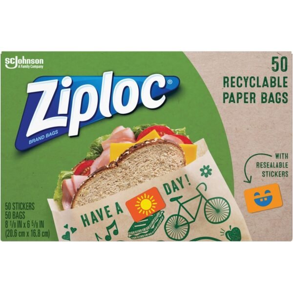 Ziploc® Paper Bags 8.12" Length x 6.62" Width - Brown - Paper - Lunch, Sandwich, Snack - 50 / Box (321143)