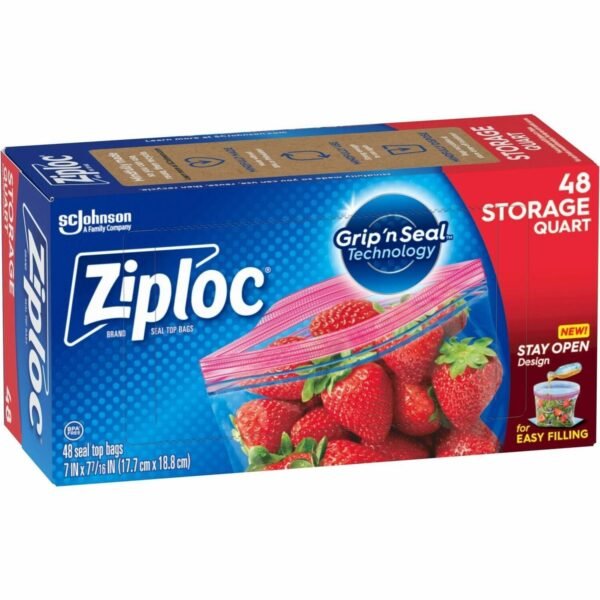 Ziploc® Stand-Up Storage Bags 1 quart Capacity - Blue - Kitchen, Storage - 48 / Box (351317)