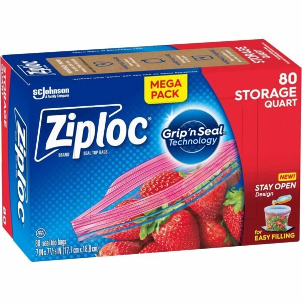 Ziploc® Stand-Up Storage Bags 1 quart Capacity - Blue - Kitchen, Storage - 80 / Box (351319)