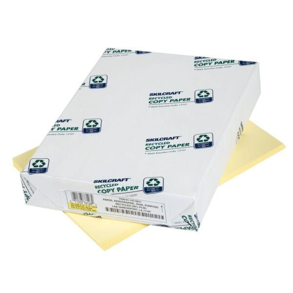 AbilityOne 7530011476811, SKILCRAFT Colored Copy Paper, 20 lb Bond Weight, 8.5 x 11, Yellow, 500 Sheets/Ream, 10 Reams/Carton