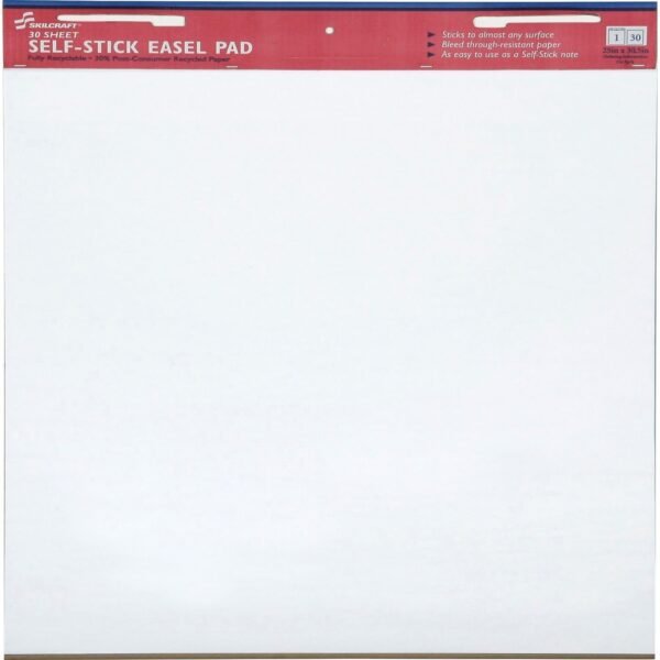AbilityOne SKILCRAFT Self-Stick Easel Pad 30 Sheets - Plain - 18.50 lb Basis Weight - 25" x 30" - White Paper - Self-adhesive, Lightweight, Repositionable, Removable - 2 / Pack...