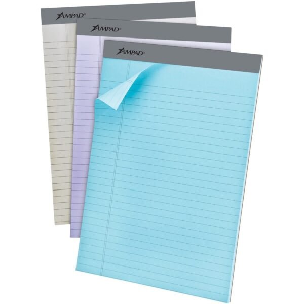 Ampad Pastel Perforated Pad 50 Sheets - 0.34" Ruled - 15 lb Basis Weight - Letter - 8 1/2" x 11" Sheet Size - Micro Perforated - 6 / Pack (20602R)