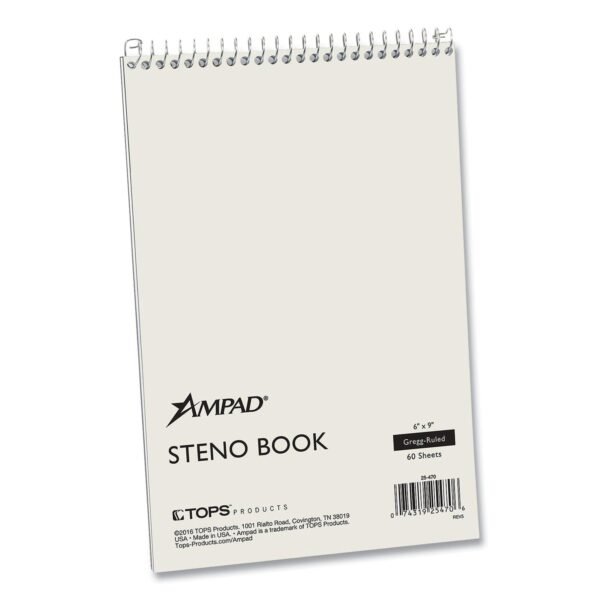 Ampad Steno Pads, Gregg Rule, White Cover, 60 Green-Tint 6 x 9 Sheets (25470)