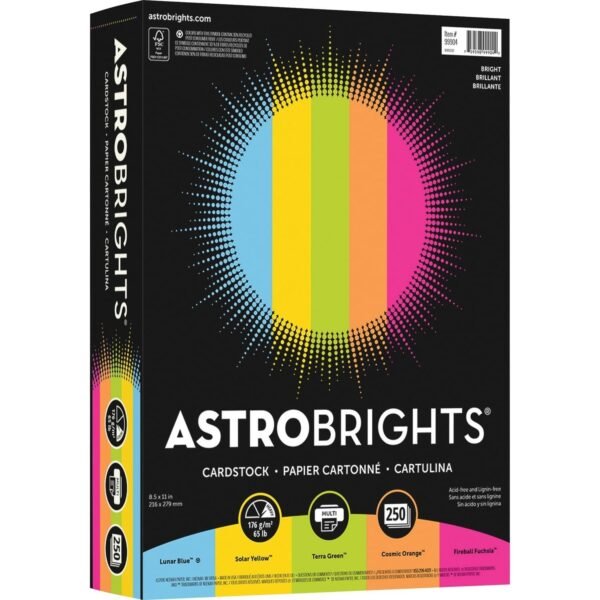 Astrobrights Color Card Stock - 5 Assorted Colours 8 1/2" x 11" - High-impact, Durable, Printable, Acid-free, Lignin-free - Lunar Blue, Solar Yellow, Terra Green, Cosmic Orange,...