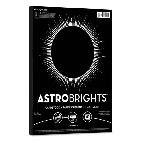 Astrobrights Color Cardstock, 65 lb Cover Weight, 8.5 x 11, Eclipse Black, 100/Pack (2202401)