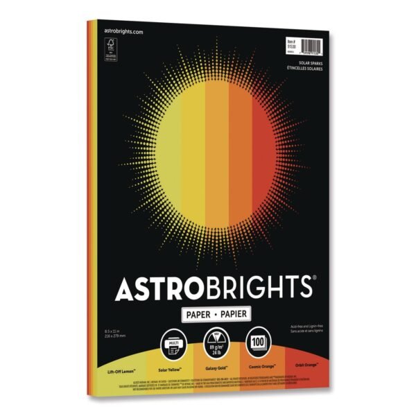 Astrobrights Color Paper - "Solar Sparks" Assortment, 24 lb Bond Weight, 8.5 x 11, Assorted Yellow and Orange Colors, 100/Pack (91530)