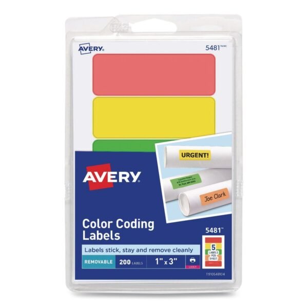 Avery Color Coding Labels, 1 x 3, Assorted Colors, 5/Sheet, 40 Sheets/Pack (139635481)