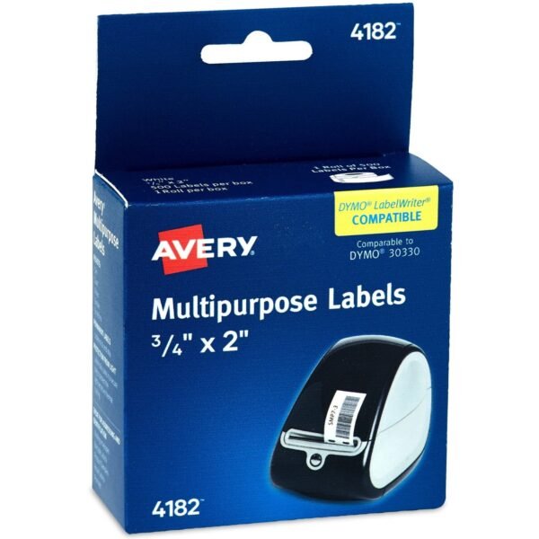 Avery® Direct Thermal Roll Labels 2" Height x 3/4" Width - Permanent Adhesive - Rectangle - Thermal - Bright White - Paper - 500 / Sheet - 500 / Roll - 1 Total Sheets - 500...