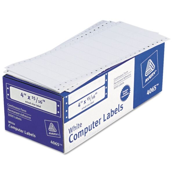 Avery Dot Matrix Printer Mailing Labels, Pin-Fed Printers, 0.94 x 4, White, 5,000/Box (4065)