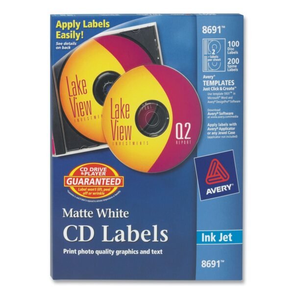 Avery Inkjet CD Labels, Matte White, 100/Pack (8691)