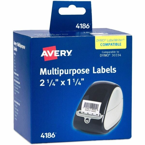 Avery® Thermal Roll Labels, 2.25" x 1.25" , 1,000 White Labels (4186) 1 1/4" Height x 2 1/4" Width - Roll - Permanent Adhesive - Rectangle - Thermal - Bright White - Paper -...