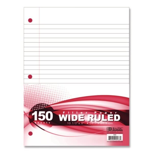 BAZIC Filler Paper, Side: 3-Hole Punched, Wide/Legal Rule, 150/Pack (568)