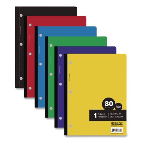 BAZIC Wireless Notebooks, 1-Subject, Medium/College Rule, Randomly Assorted Cover Color, (80) 10.5 x 7.5 Sheets (581)