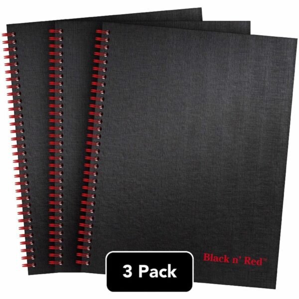 Black n' Red Hardcover Twinwire Business Notebook Twin Wirebound - 12" Height x 8.5" Width x 1.7" Length - Matte Cover - Perforated, Bleed Resistant - 3 / Pack (400123488)