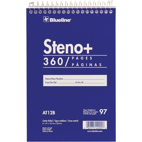 Blueline White Paper Wirebound Steno Pad 350 Sheets - Wire Bound - Front Ruling Surface - 6" x 9" Sheet Size - White Paper - Cardboard Cover - Stiff-cover - 1 Each (AT12B)